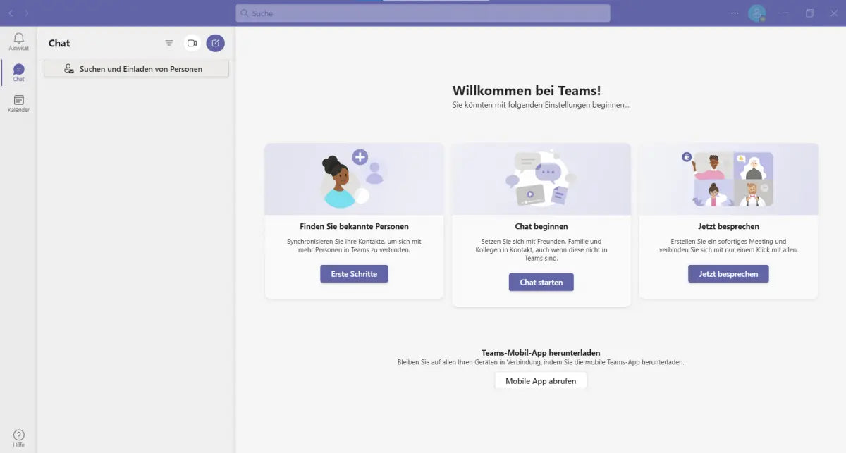 Microsoft Teams Chat-Oberfläche auf Windows im Zusammenhang mit Office 2021 Professional Plus
