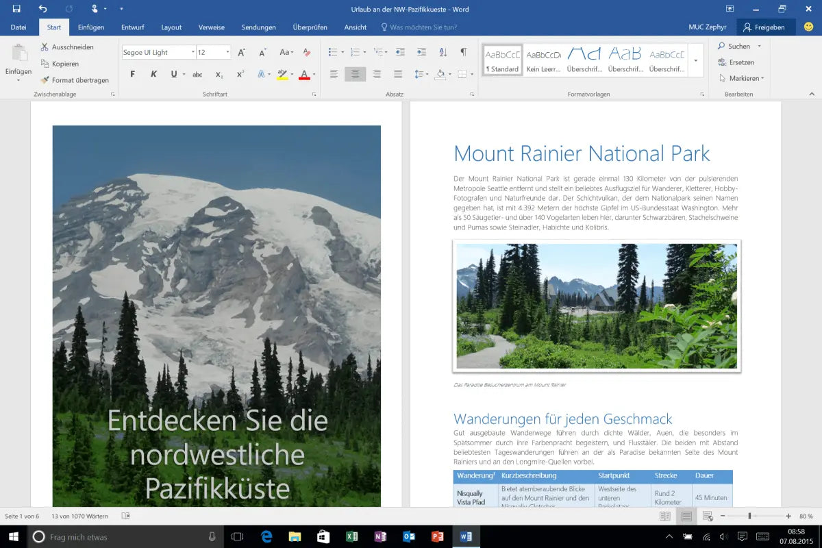Microsoft Word 2016 mit geöffnetem Dokument in Office 2016 Professional Plus